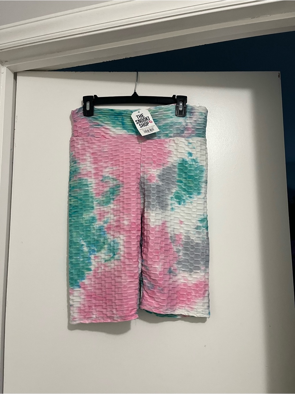 Tie-Dye Textured Biker Shorts - Pink, Teal & Gray